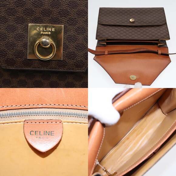 CELINE Macadam Canvas Shoulder Bag Pvc Leather Brown Gold - Picture 11 of 13